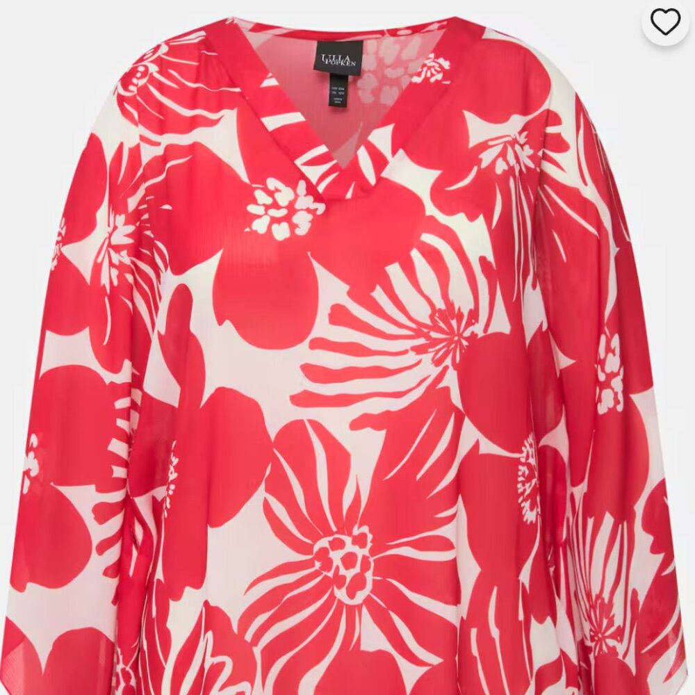 Tropical Monochrome Print Oversized Wing Sleeve Blouse